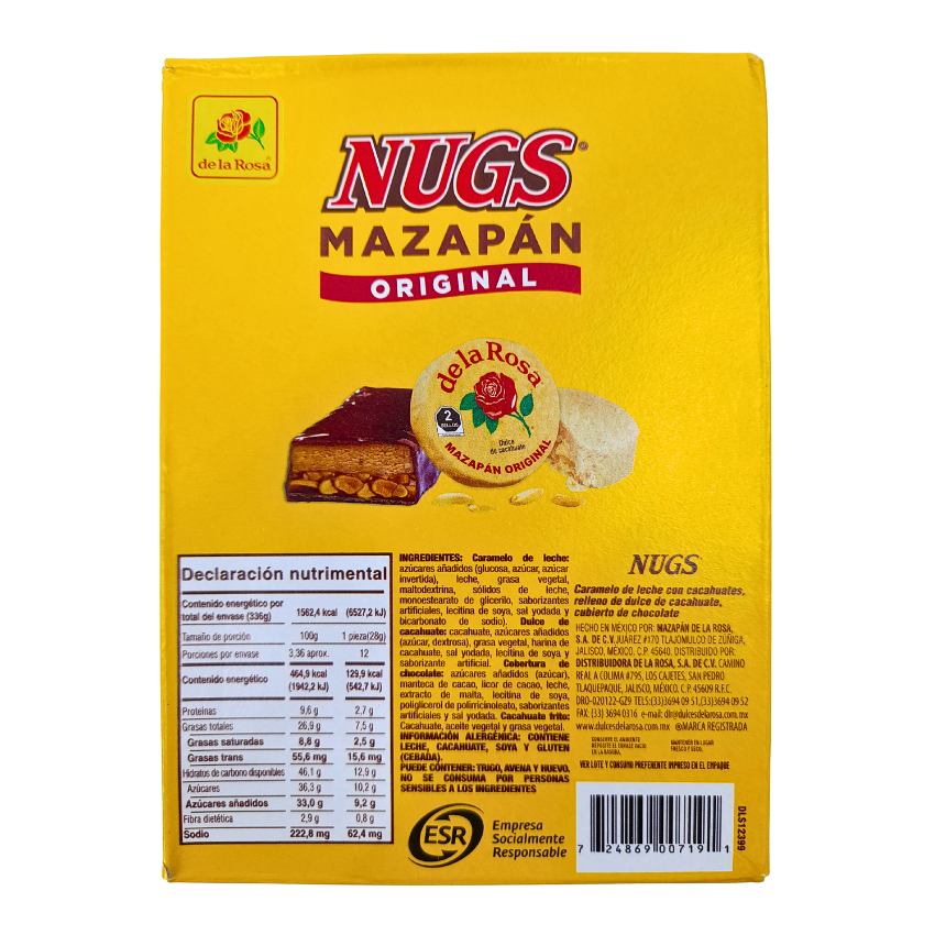 De la Rosa Barra Nugs Mazapán 12 Piezas