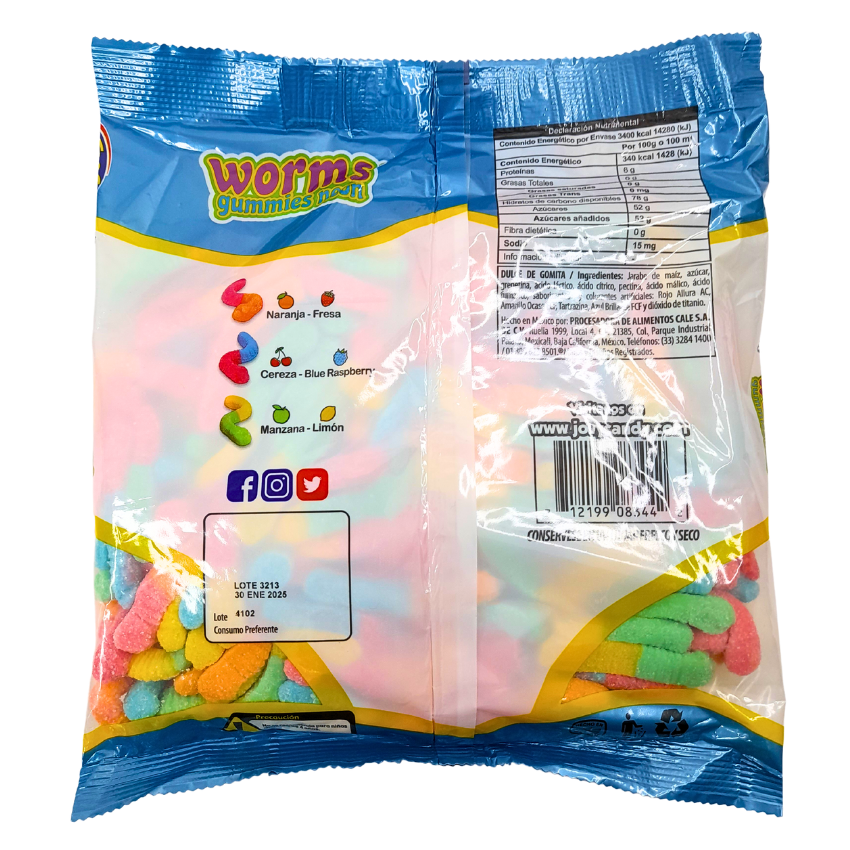 Jovy Candy Gomita Worms Gummies Neón 1kg