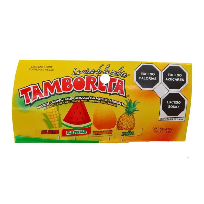 paleta de caramelo macizo sabor frutal con chile en polvo tamboreta tm