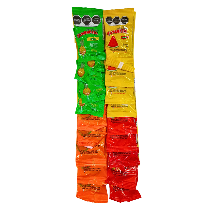 paleta de caramelo macizo sabor frutal con chile en polvo tamboreta tm