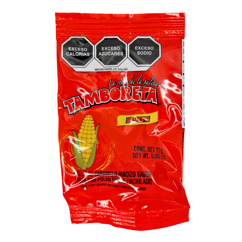 paleta de caramelo macizo sabor frutal con chile en polvo tamboreta tm