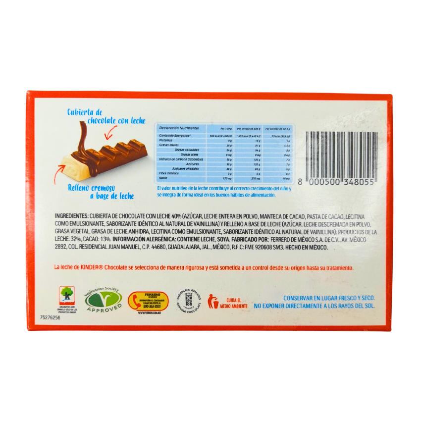 Ferrero Kinder Chocolate Con Leche 18pz