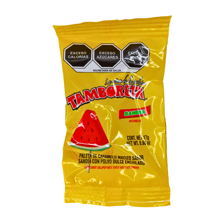 paleta de caramelo macizo sabor frutal con chile en polvo tamboreta tm
