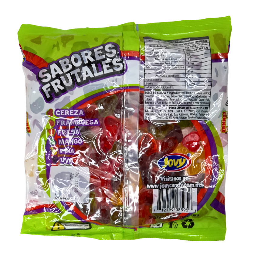 Gomitas de grenetina aciduladas sabores frutales frutastika gummies jovy