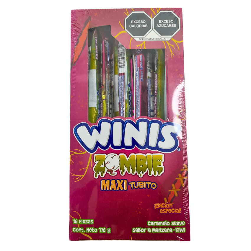 Winis Maxi Tubo Zombie Manzana-Kiwi 16pz