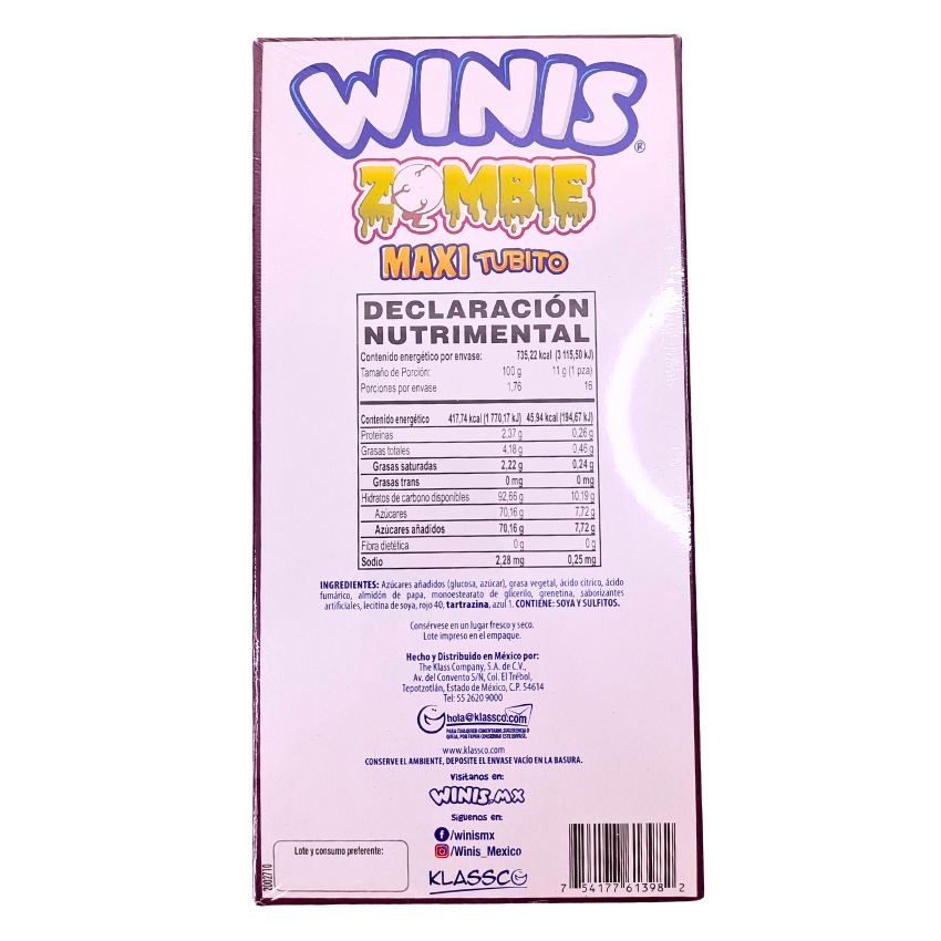 Winis Maxi Tubo Zombie Manzana-Kiwi 16pz
