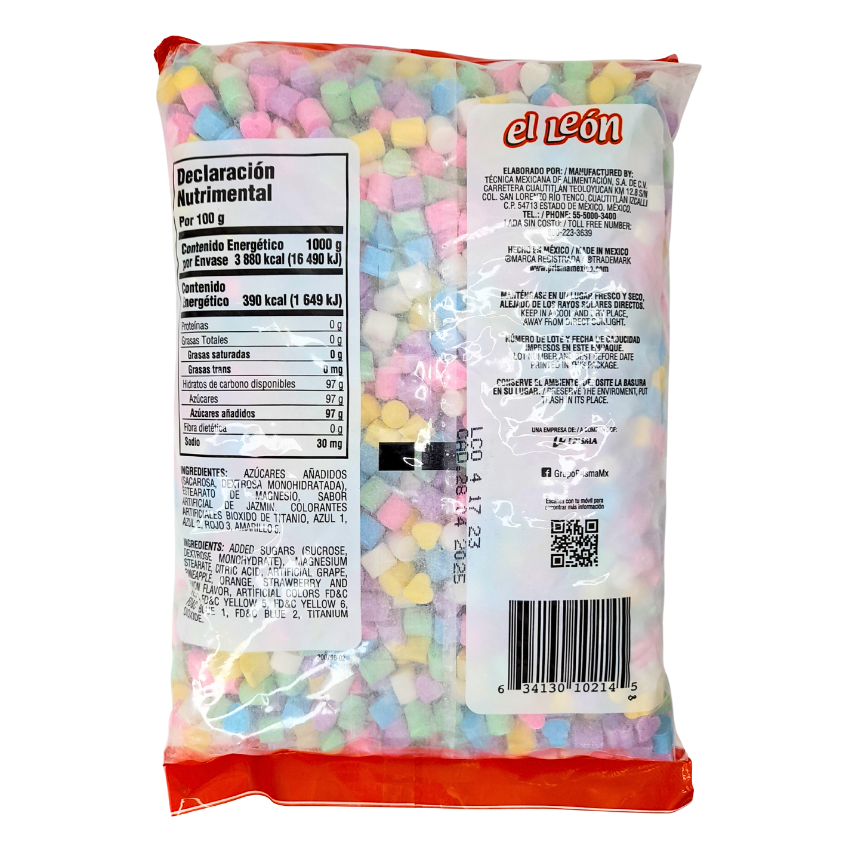 caramelo de azucar comprimido con forma de corazón y colores tm