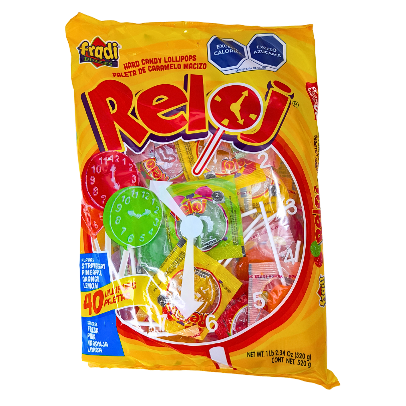 paleta de caramelo macizo con sabores frutales reloj fradi