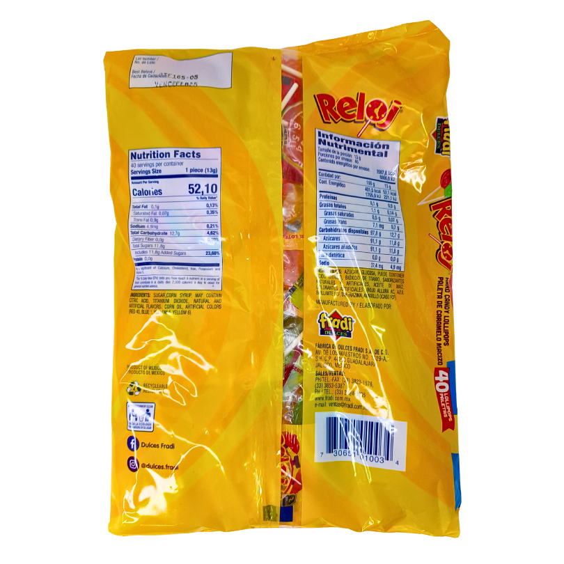 paleta de caramelo macizo con sabores frutales reloj fradi