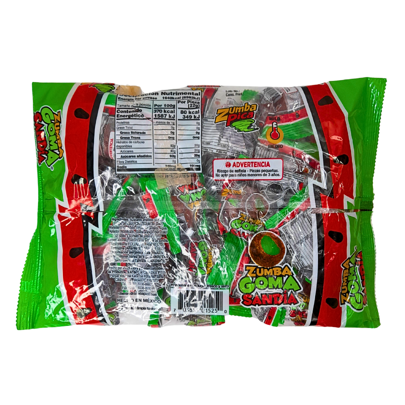 goma de grenetina sabor sandia confitada con chile en polvo zumba goma sandia zumba pica