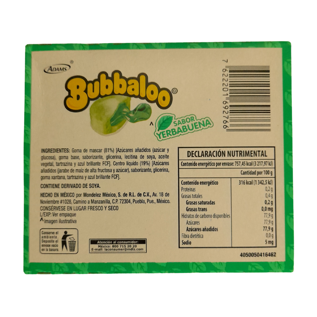 goma de mascar rellena con jalea sabor yerbabuena bubbaloo adams
