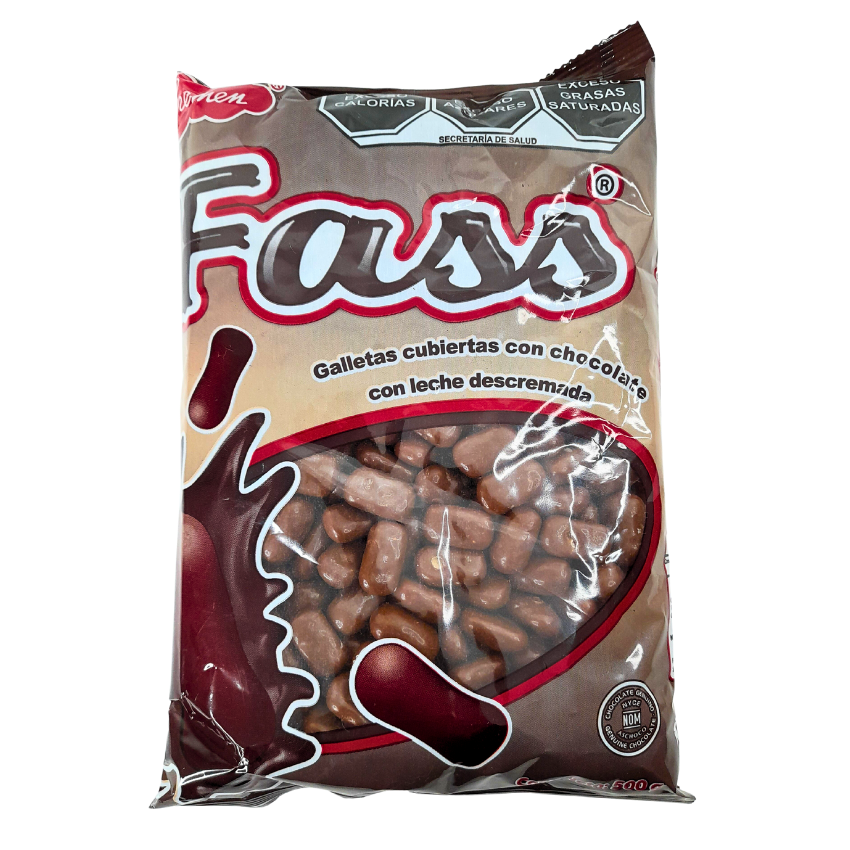 trozos de galleta cubierta con chocolate con leche descremada fass