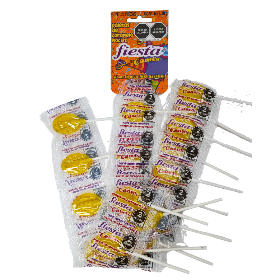 paleta de caramelo macizo con sabores frutales fiesta canels