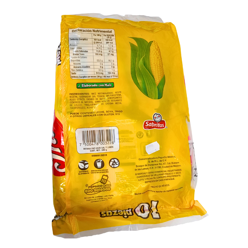 botana de maíz fritos sabor sal y limón sabritas