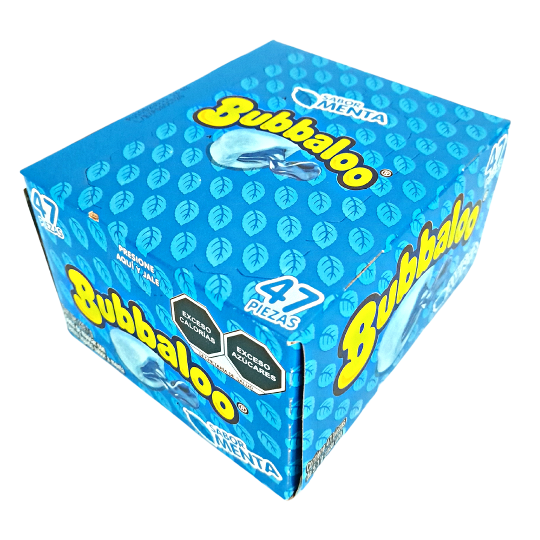 goma de mascar rellena con jalea sabor menta bubbaloo adams
