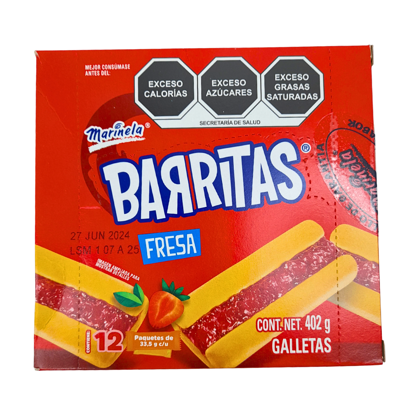 Marinela Galleta Barritas Fresa 33.5gr 12 Piezas