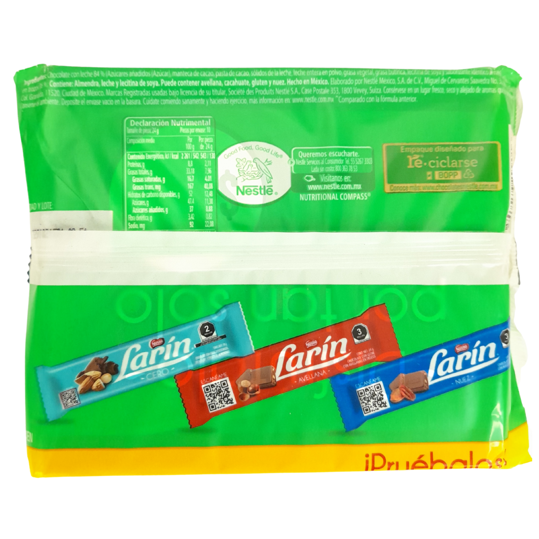chocolate con leche larín de nestlé relleno de almedras