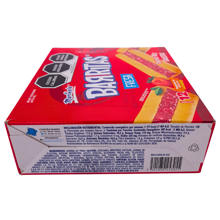 Marinela Galleta Barritas Fresa 33.5gr 12 Piezas