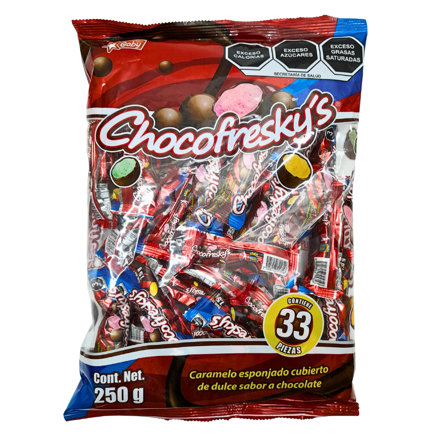 caramelo exponjado con sabores frutales cubierto con chocolate chocofreskys