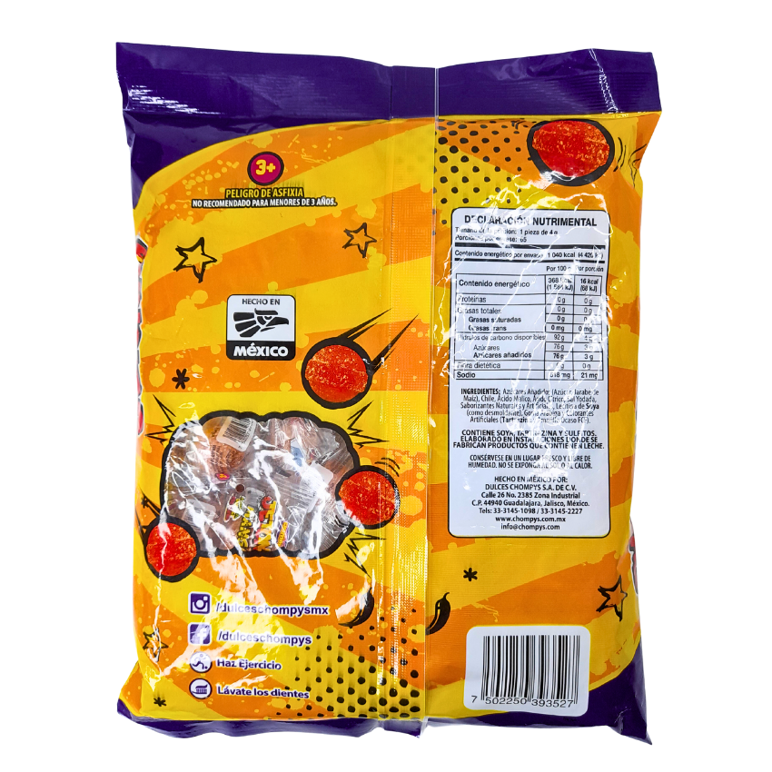 caramelo macizo sabor mango enchilado jetonas de chompys