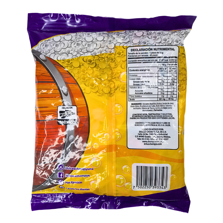 paleta de caramelo macizo sabor tropical burbuchela de chompys