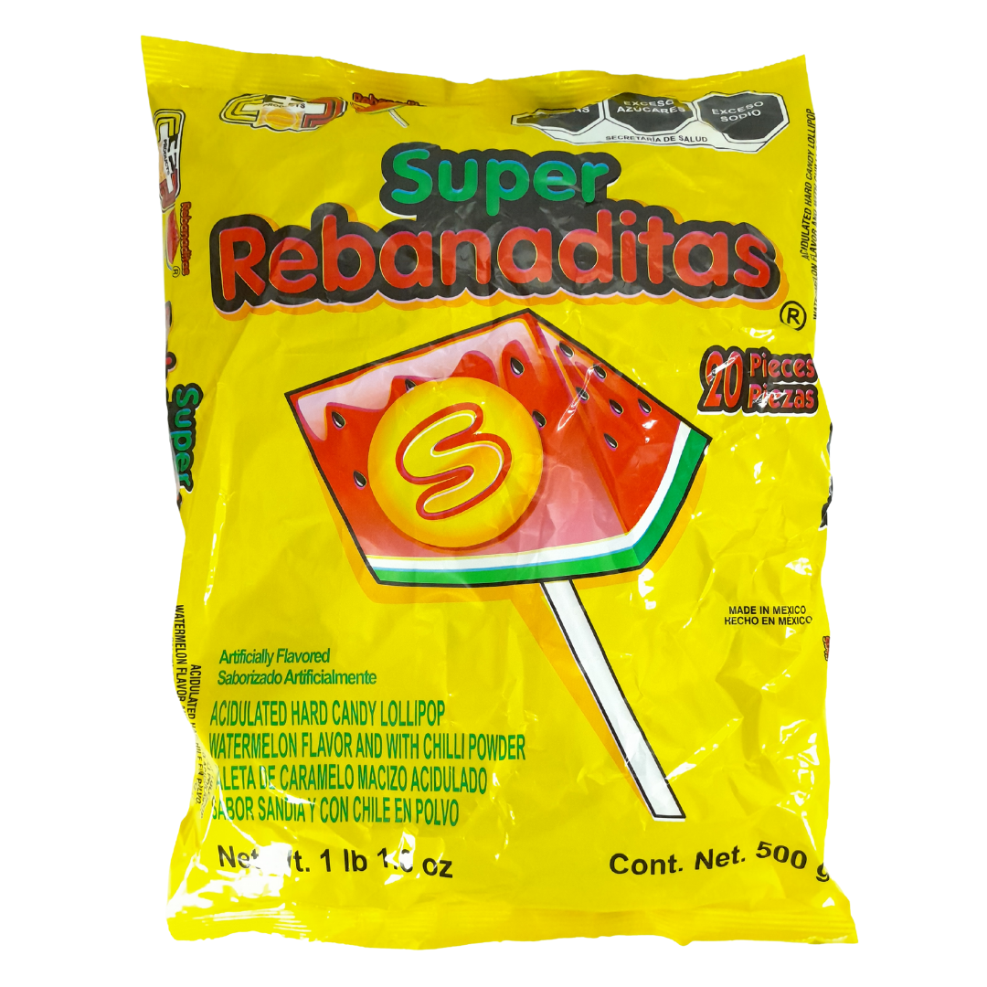 paleta de caramelo macizo acidulado sabor sandía con chile en polvo super rebanaditas