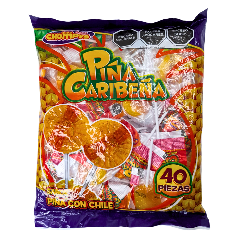 paleta de caramelo macizo sabor piña enchilada piña caribeña de chompys