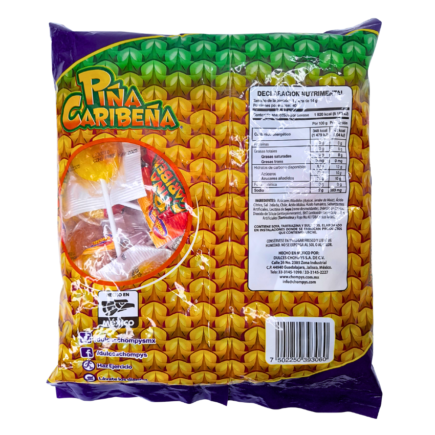 paleta de caramelo macizo sabor piña enchilada piña caribeña de chompys