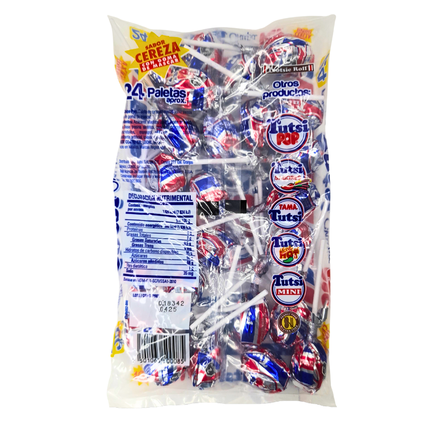 paleta de caramelo macizo sabor cereza tutsi pop
