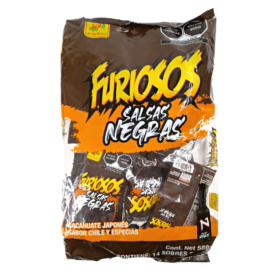 cacahuate japonés furiosos con sabor a salsa negra de la rosa