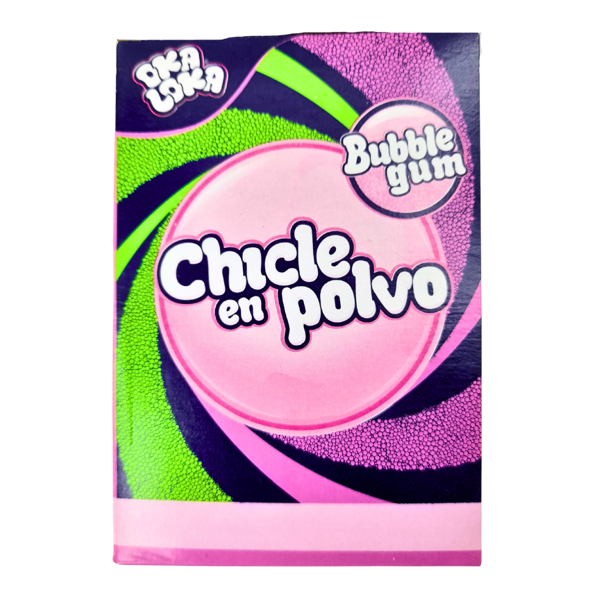 sobrecitos de chicle en polvo con sabores frutales oka loka