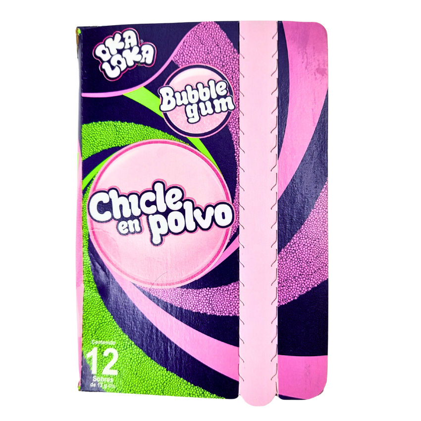 sobrecitos de chicle en polvo con sabores frutales oka loka
