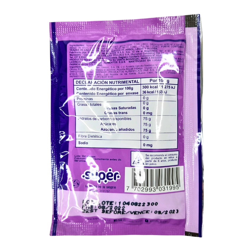 sobrecitos de chicle en polvo con sabores frutales oka loka