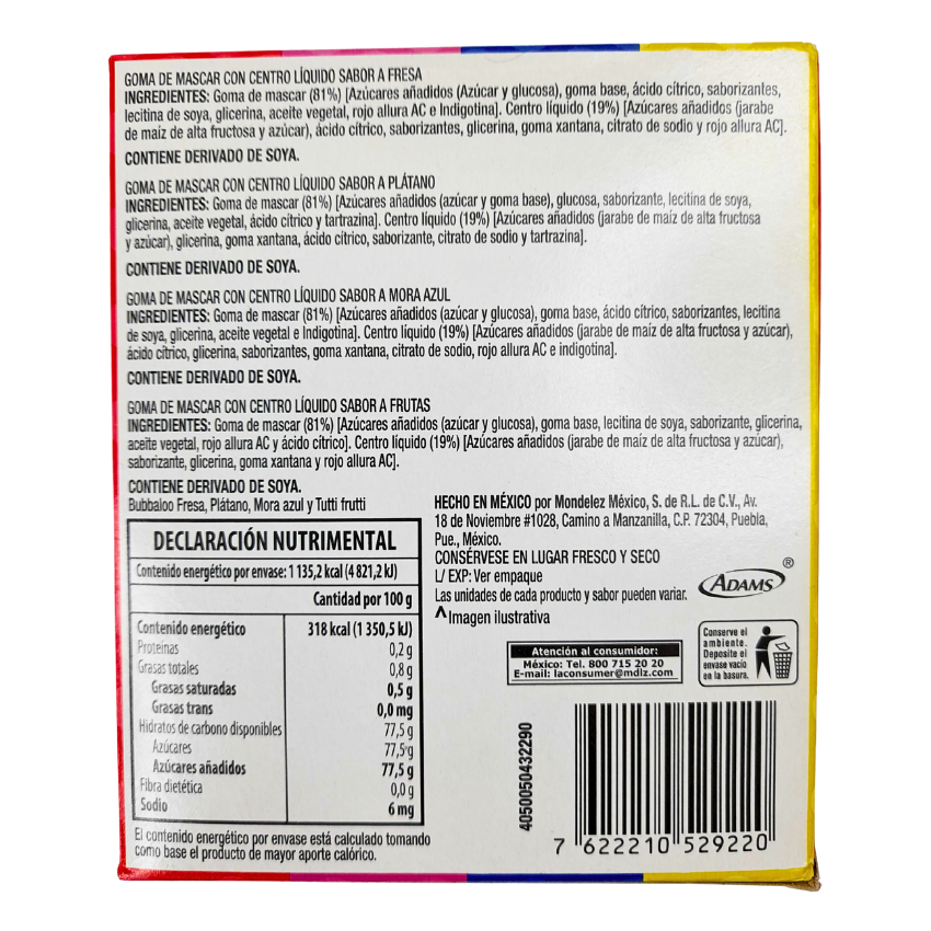 goma de mascar rellena con jalea sabores surtidos bubbaloo mix adams