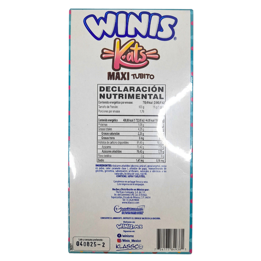 Winis Maxi Tubito Choco Kats 16pz