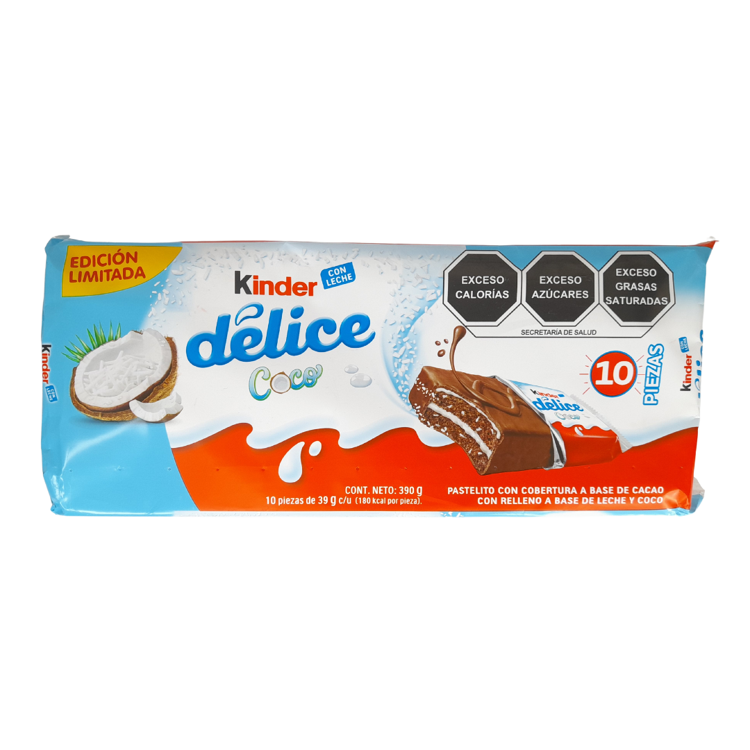 pastelito de cacao kinder delice relleno con crema sabor coco