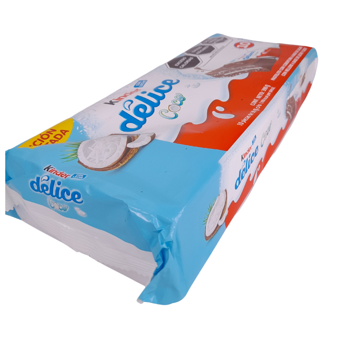 pastelito de cacao kinder delice relleno con crema sabor coco