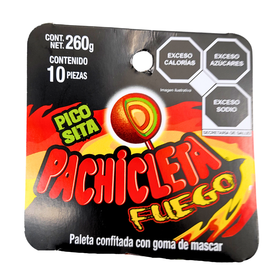 paleta confitada multi capa con goma de mascar y caramelo suave pachicleta fuego