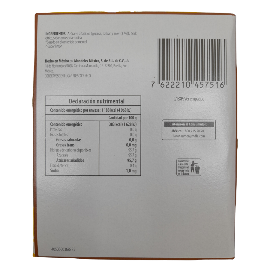 pastilla de caramelo macizo refrescante halls miel y limón adams