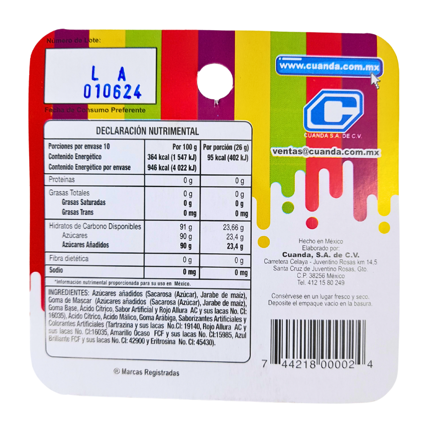 paleta confitada multi capa con goma de mascar y caramelo suave pachicleta