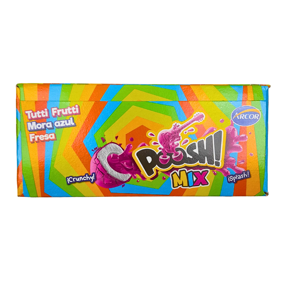 goma de mascar confitada rellena de jalea de sabor frutal poosh de arcor