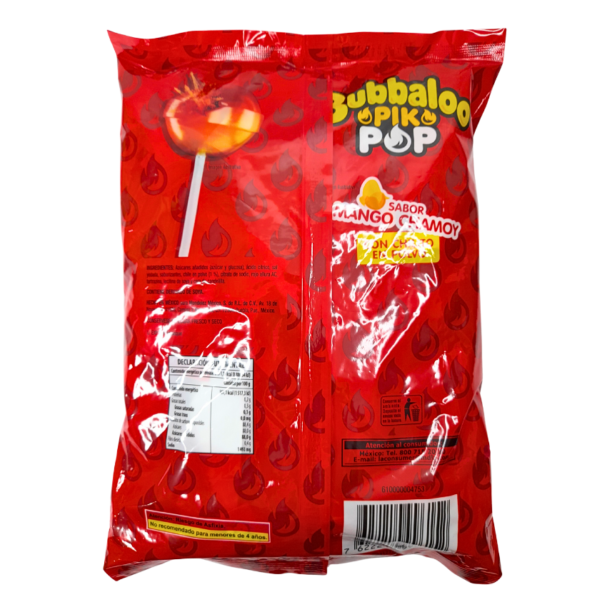 Adams Paleta Bubbaloo Pik-Pop Mango Chamoy 40pz