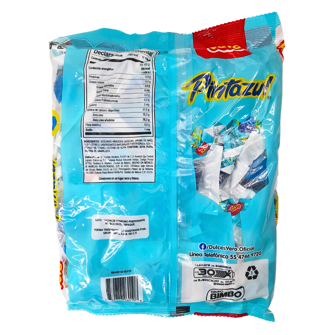 paleta de caramelo macizo sabor mora azul rellena de jalea pintazul vero