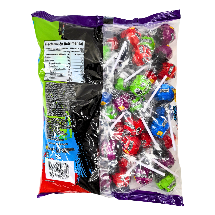 paleta de caramelo macizo acidulado rellena con goma de mazcar pinta colores de la rosa