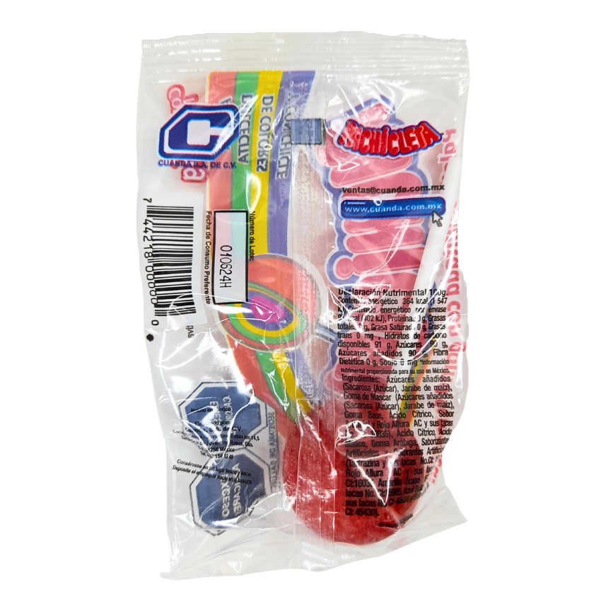 paleta confitada multi capa con goma de mascar y caramelo suave pachicleta