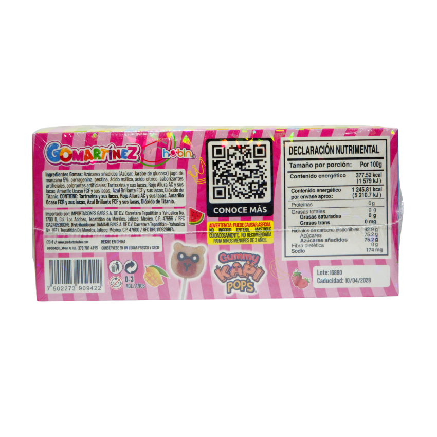 Hubin Gummy Kapi Pops 30pz