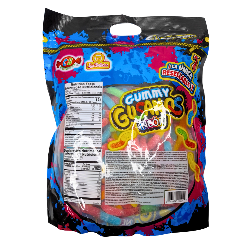 Delicias Gomitas Gummy Gusanos Neón 1kg