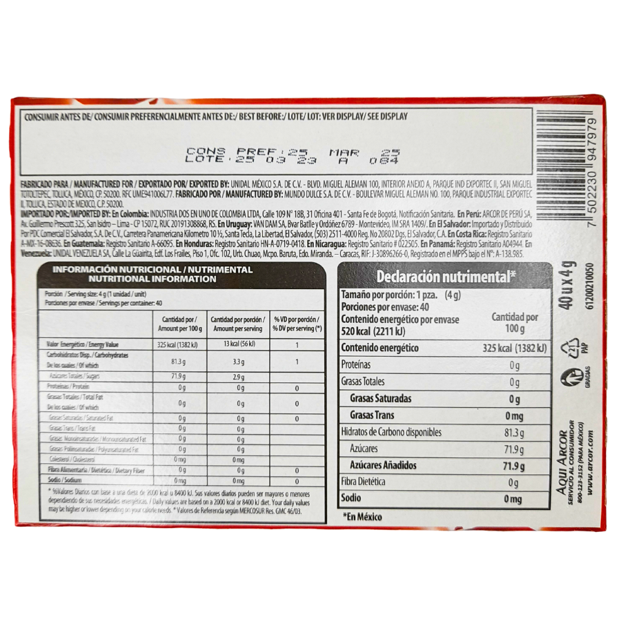 goma de mascar confitada rellena de jalea de sabores poosh de arcor