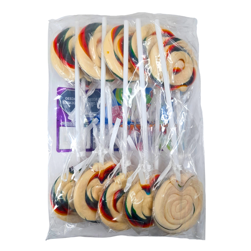 Dulces Camis Paleta Grande Trenzada Caramelo Arcoíris 20pz