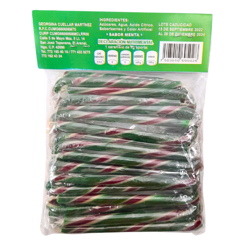Bastón Caramelo Navideño Verde El Farolito 20pz